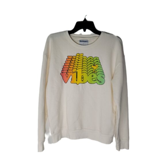 Old Navy men's sweatshirt Peanuts‎ Woodstock vibes retro small white crew neck - Picture 1 of 15